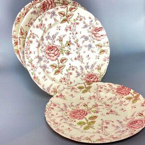 Vtg Johnson Bros Rose Chintz Dinner Plates Hand Engraving Made England Set 4